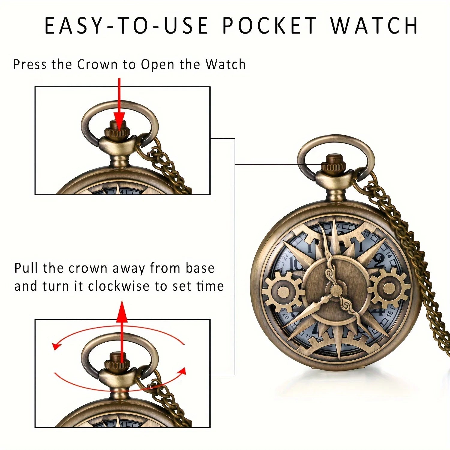 Retro Pocket Watch Hollow Gearwheel Vintage Exquisite Bronze Quartz Watches With Necklace Chain Best Souvenir Gift Clock Relojes