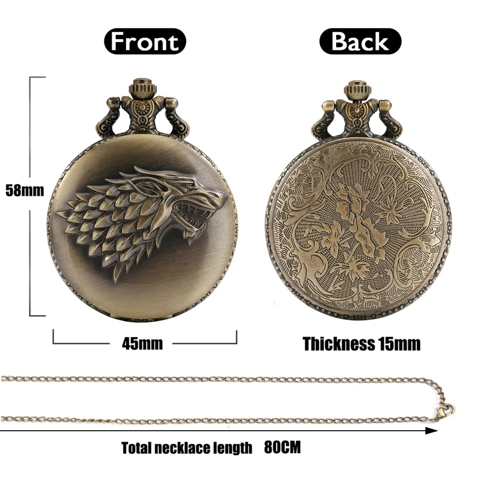 Bronze Pocketwatch Vintage Wolf Animal Cute Theme Quartz Pocket Watch Necklace Pendant For Men Children Gifts Masculino Relogio