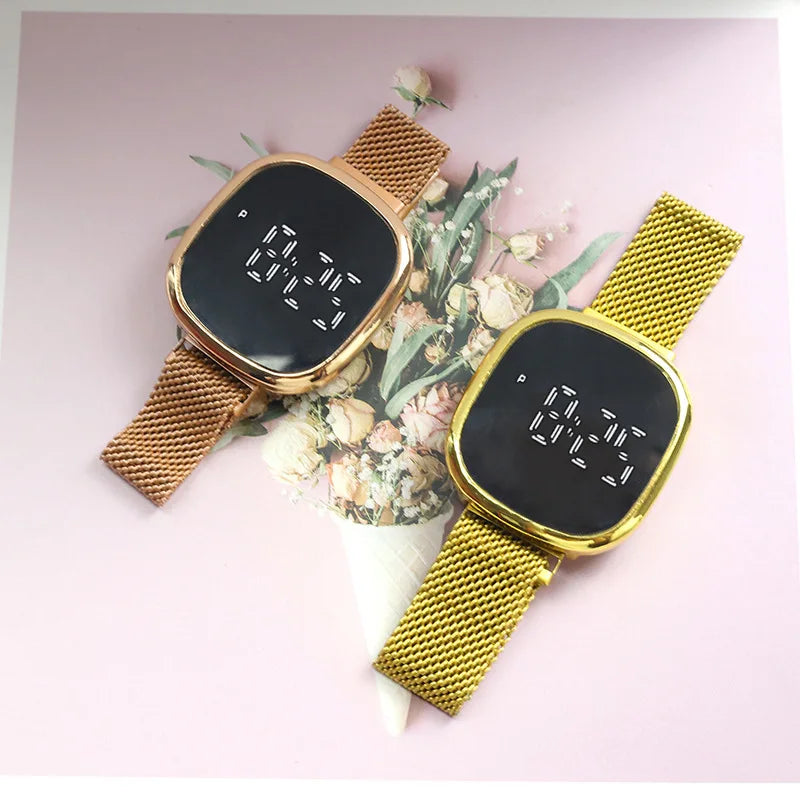 New Fashion Steel LED Digital Watch Women Kid Electronic Mesh Wristwatch Cool Students Light Clock Relogio Drop Shipping Saati