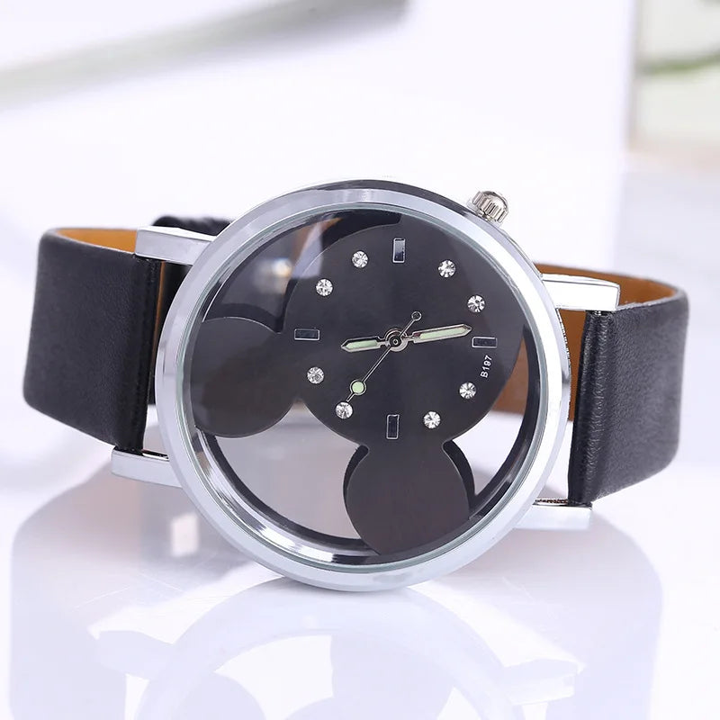 Cute Cartoon Women's Leather Strap Watches Luminous Fashion Hollow Style Wristwatch Montre Homme Mujer Relogio Feminino Relojes