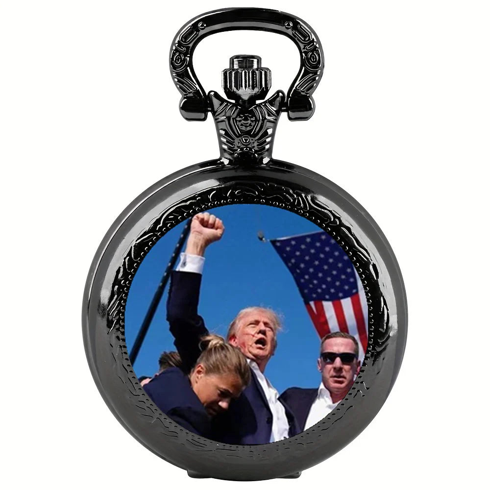 Vintage Trump 2024 Election Memorial Pocket Watch Quartz Clock President Assassinated, Big Event, Unique Souvenir Necklace Gift