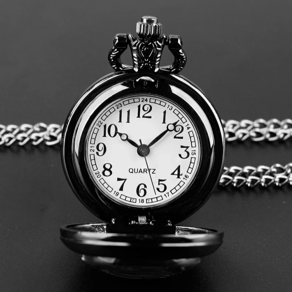 Vintage Black Crow Quartz Pocket Watch - Necklace Pendant With World Time Feature, Alloy Case, Ideal Gift For Men & Women