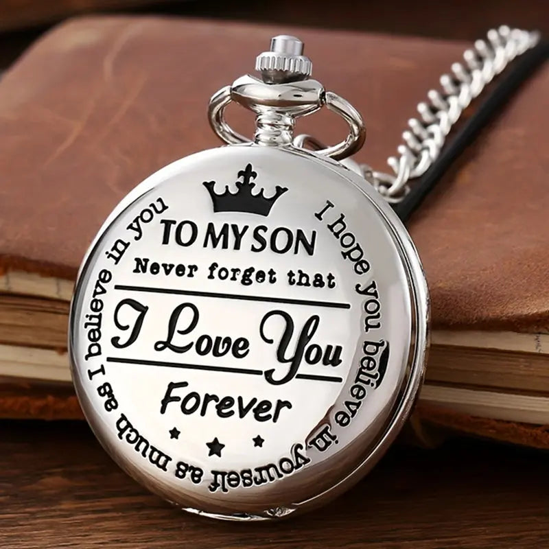 Kids Gifts Vintage Unique TO MY SON Pocket Watch, Classic Exquisite with Wasist Chain Cool Clock Best Wishes for Children
