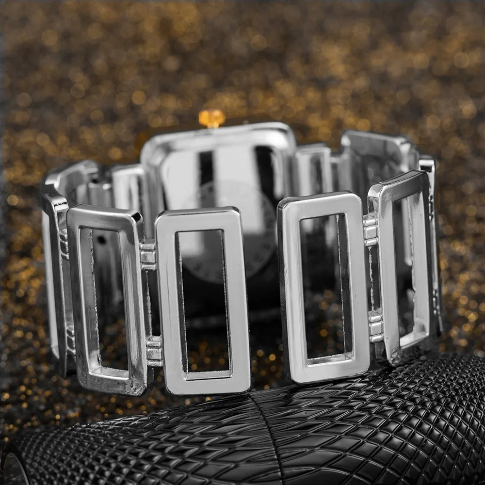 Cansnow Rectangle Ladies Wristwatch Gold Silver Bangle Watches for Women Rhinestone Hollow Steel Quartz Female FashionClock