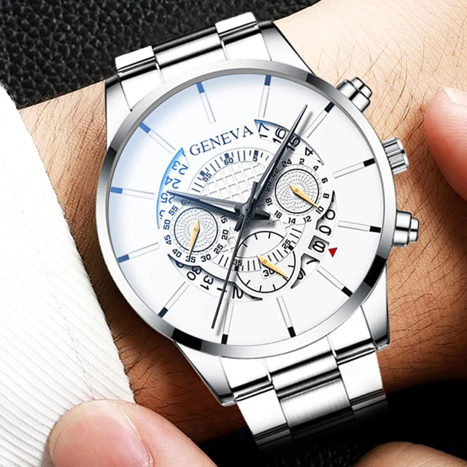 Men's Wristwatch Quartz Golden Color Luxury Business 3 Eyes Watches Mens Fashion Steel Band Male Clock Gift Relogio Masculino
