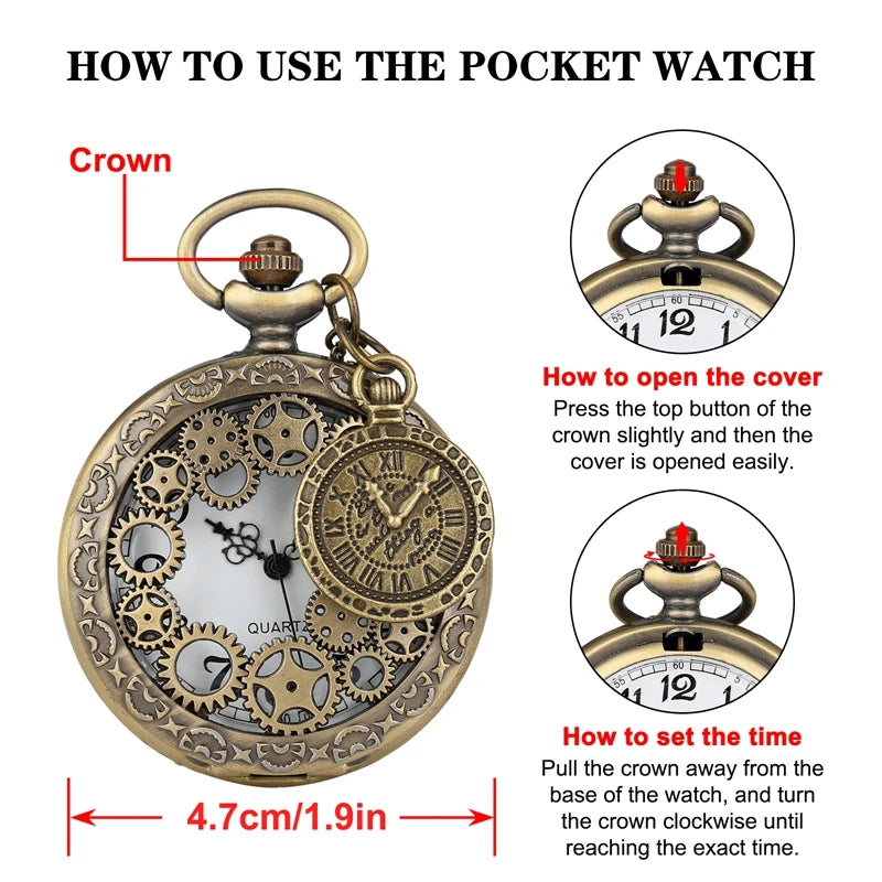 Necklace With Pendant Vintage Pocket Watch Hollow Styles Gearwheel Bronze Quartz Watches Casual Clock Best Souvenir Gift Relojes