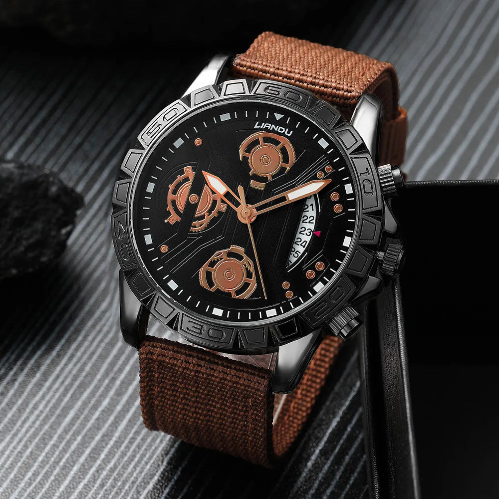 Men Watches Bracelet Sets Fashion Luxury Nylon Band Quartz Wristwatch Leisure Elegant Gift Clock Male Relogio Masculino No Box