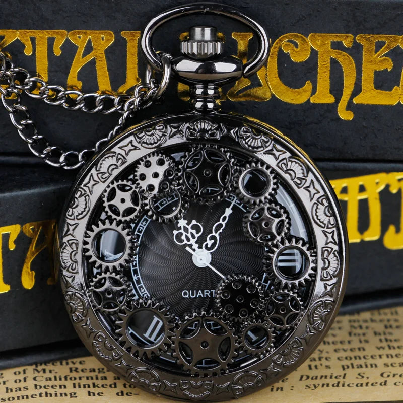 Necklace With Pendant Vintage Pocket Watch Hollow Styles Gearwheel Bronze Quartz Watches Casual Clock Best Souvenir Gift Relojes