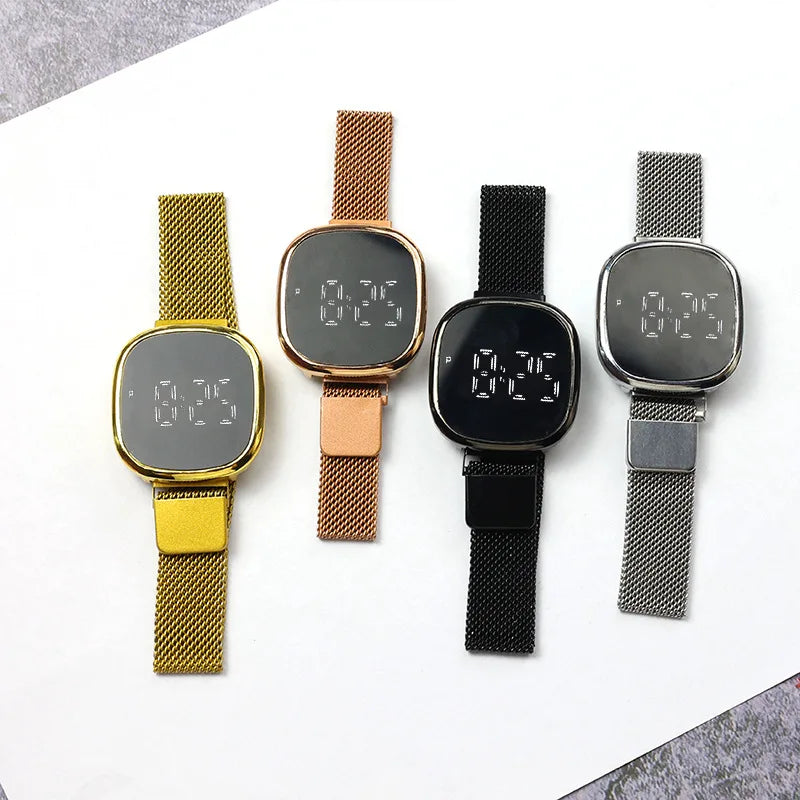 New Fashion Steel LED Digital Watch Women Kid Electronic Mesh Wristwatch Cool Students Light Clock Relogio Drop Shipping Saati
