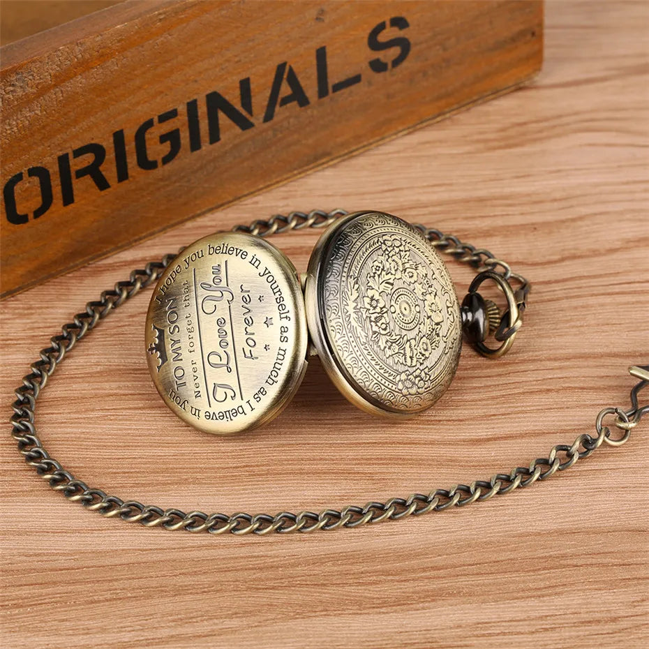 Vintage Pocket Watch Fashion Quartz Pocket Watch with Chain TO MY SON Gift Love Your Forever Men's Clock Exquisite Relogios