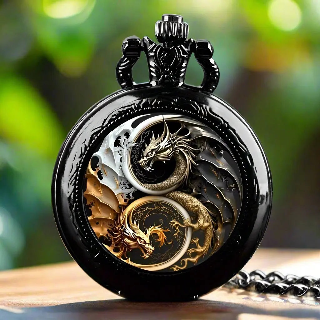 Cool Dragon Pocket Watch Two Dragons Vintage Exquisite Clock Cute Watches With Necklace Chain Lovers Masculino Relogio Best Gift