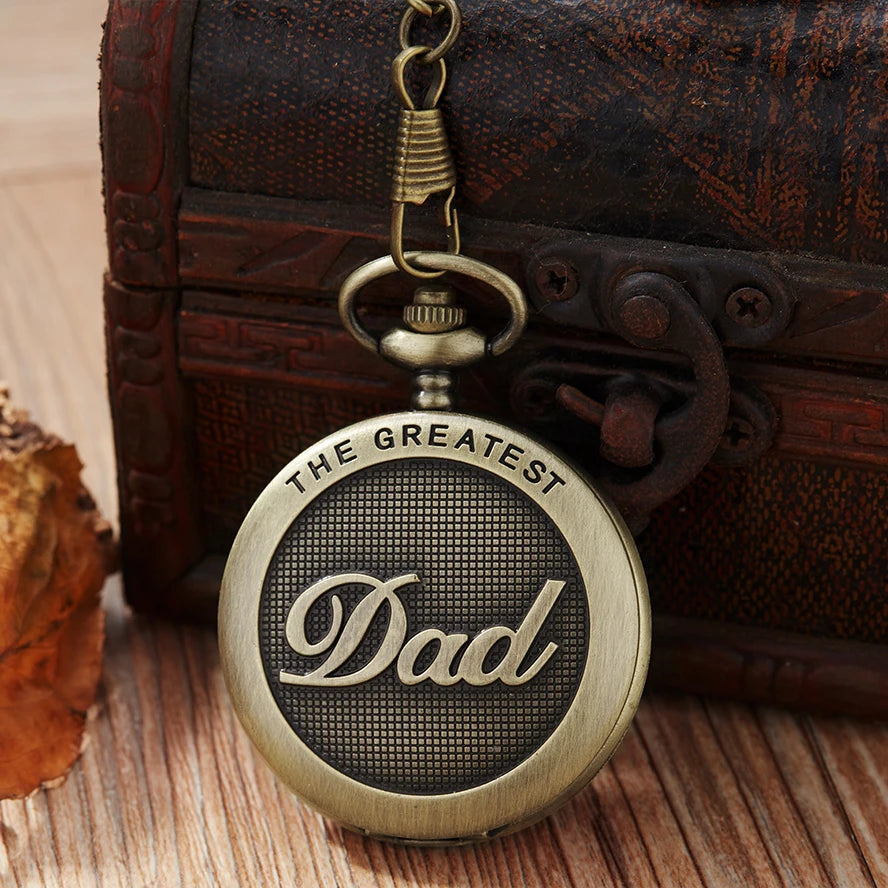 Vintage Dad's Men Gift Pocket Watch with 37Cm Wrist Chain The Greatest Fathers Bronze Clock Masculino Relogio Hombre Saati