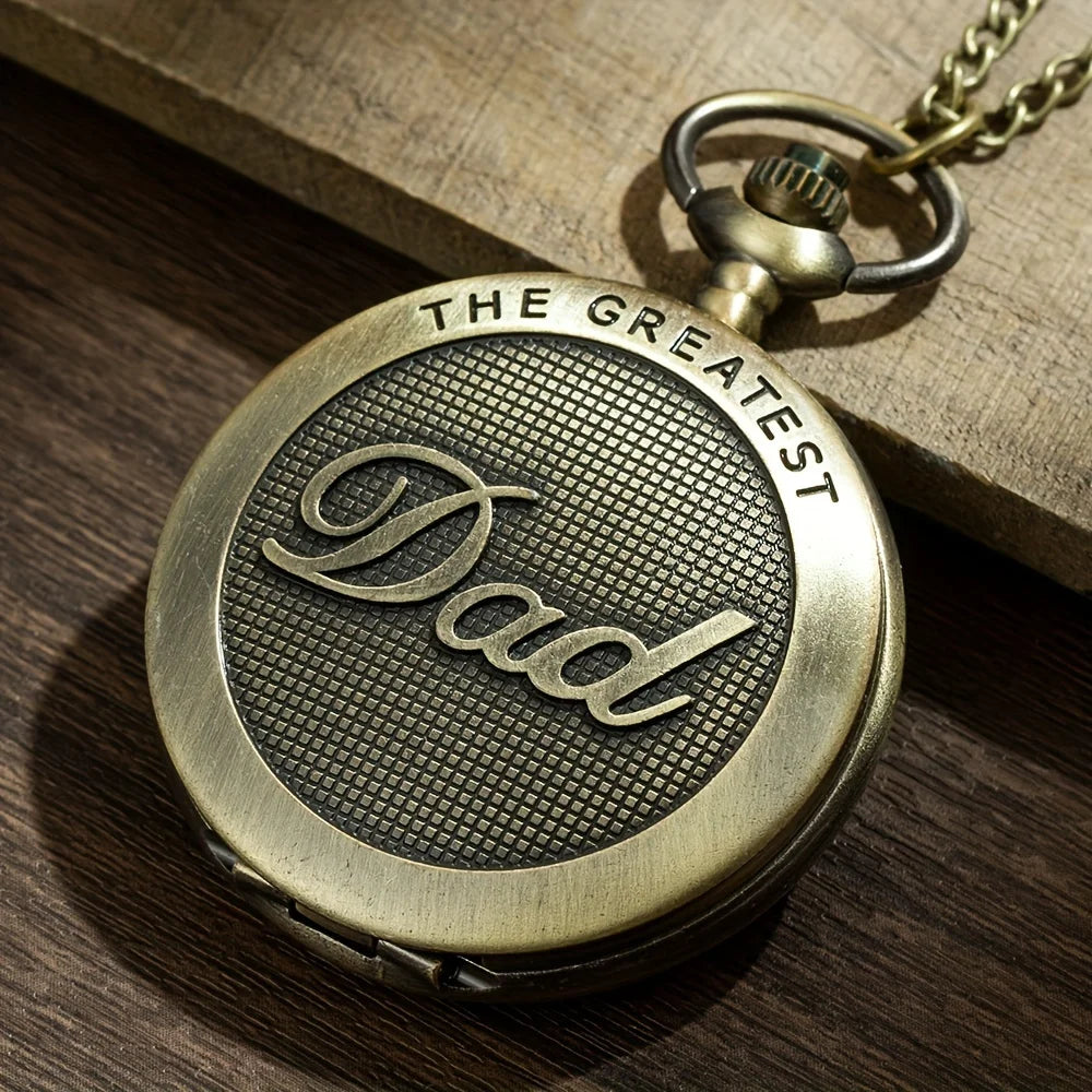 Vintage Dad's Men Gift Pocket Watch with 37Cm Wrist Chain The Greatest Fathers Bronze Clock Masculino Relogio Hombre Saati