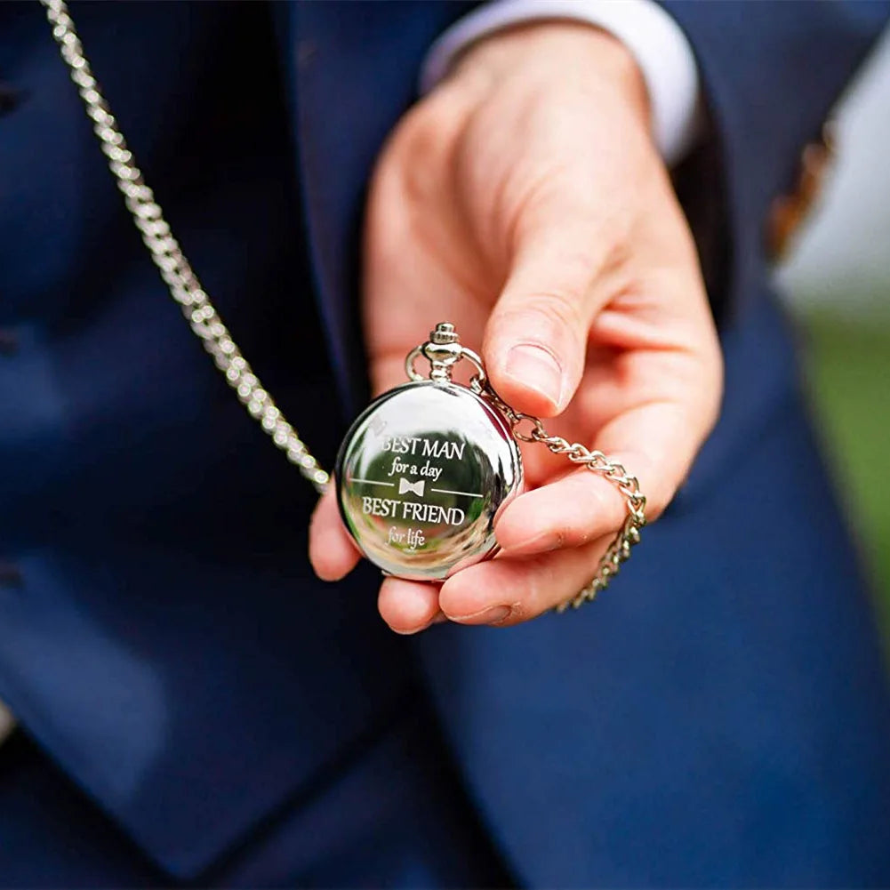 Exquisite Best Man Gift "Best Man for a Day" Quartz Pocket Watch Men Fans Souvenir Gifts with 80cm Neck Chain  Watch