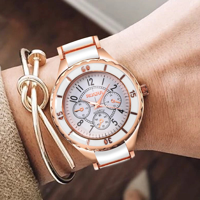 Rose Gold White Watch Women Watch Classic Steel Ceramic Ladies Wristwatch Clock Reloj Mujer Montre Female Relogio Feminino Saati