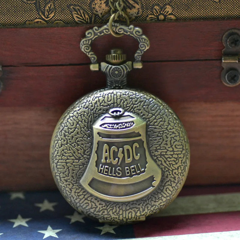 Retro Vintage ACDC Hells Bell Theme  Pendant Quartz Pocket WatchFor Men Children Gifts Masculino Relogio