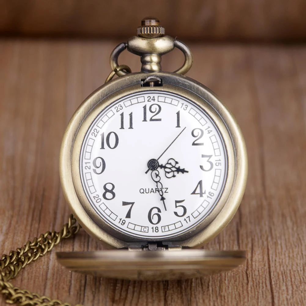 Retro Pocket Watch Hollow Gearwheel Vintage Exquisite Bronze Quartz Watches With Necklace Chain Best Souvenir Gift Clock Relojes