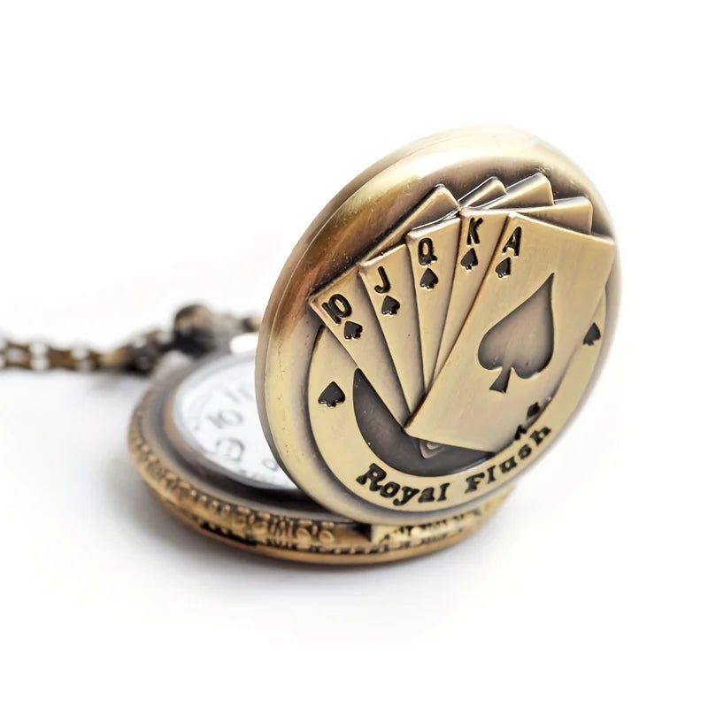 Vintage Poker Game Quartz Pocket Watch Bronze JQKA Number Clock With Necklace Chain Men Male GIfts Exquisite Relojes