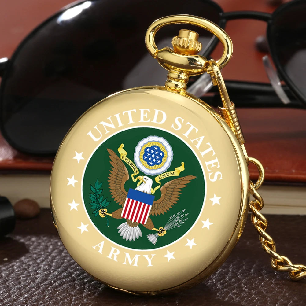 Vintage US Army Eagle Waist Chain Pendant Quartz Pocket Watch Best Collectible Souvenir Gift for Male Men Female KIds Relógio