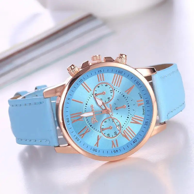 Geneva Women Watch Fashion Popular Leather Quartz Watches Casual Elegant Female Girl Lady Round Dial Wristwatch Feminio Relogio