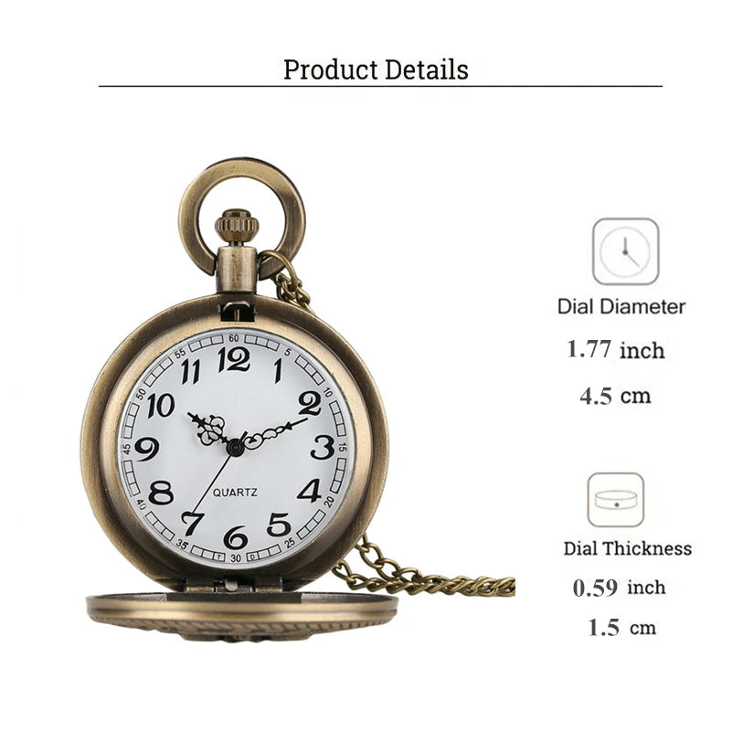 Retro Bronze  American Navy Quartz Pocke with Necklace Chain Cool Pendant Clock Gift for Men Vintage Watches