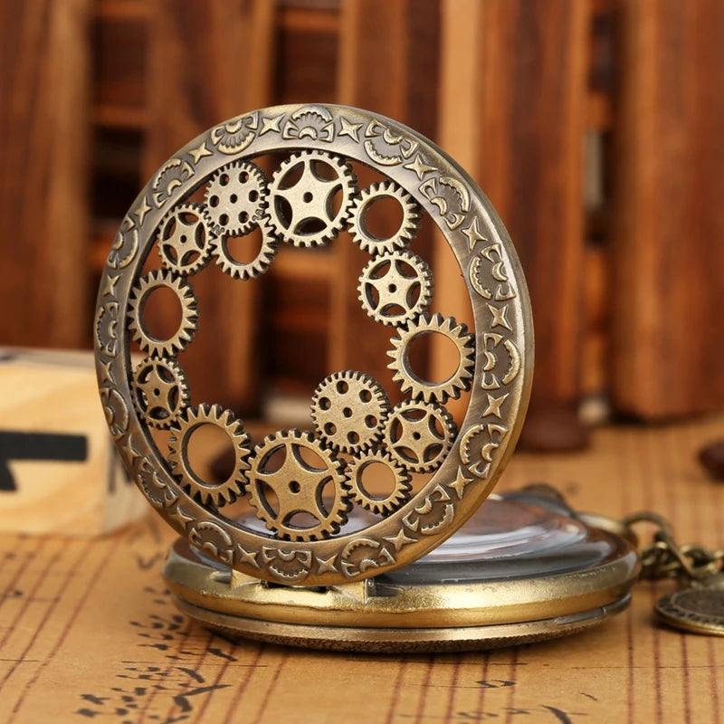 Necklace With Pendant Vintage Pocket Watch Hollow Styles Gearwheel Bronze Quartz Watches Casual Clock Best Souvenir Gift Relojes
