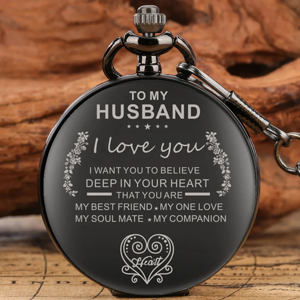 To Husband Gifts Pocket Watch "I Love You" Quartz Wasist Chain Pocket Watch Pendant Mens Exquisite Clock Masculino Relogio