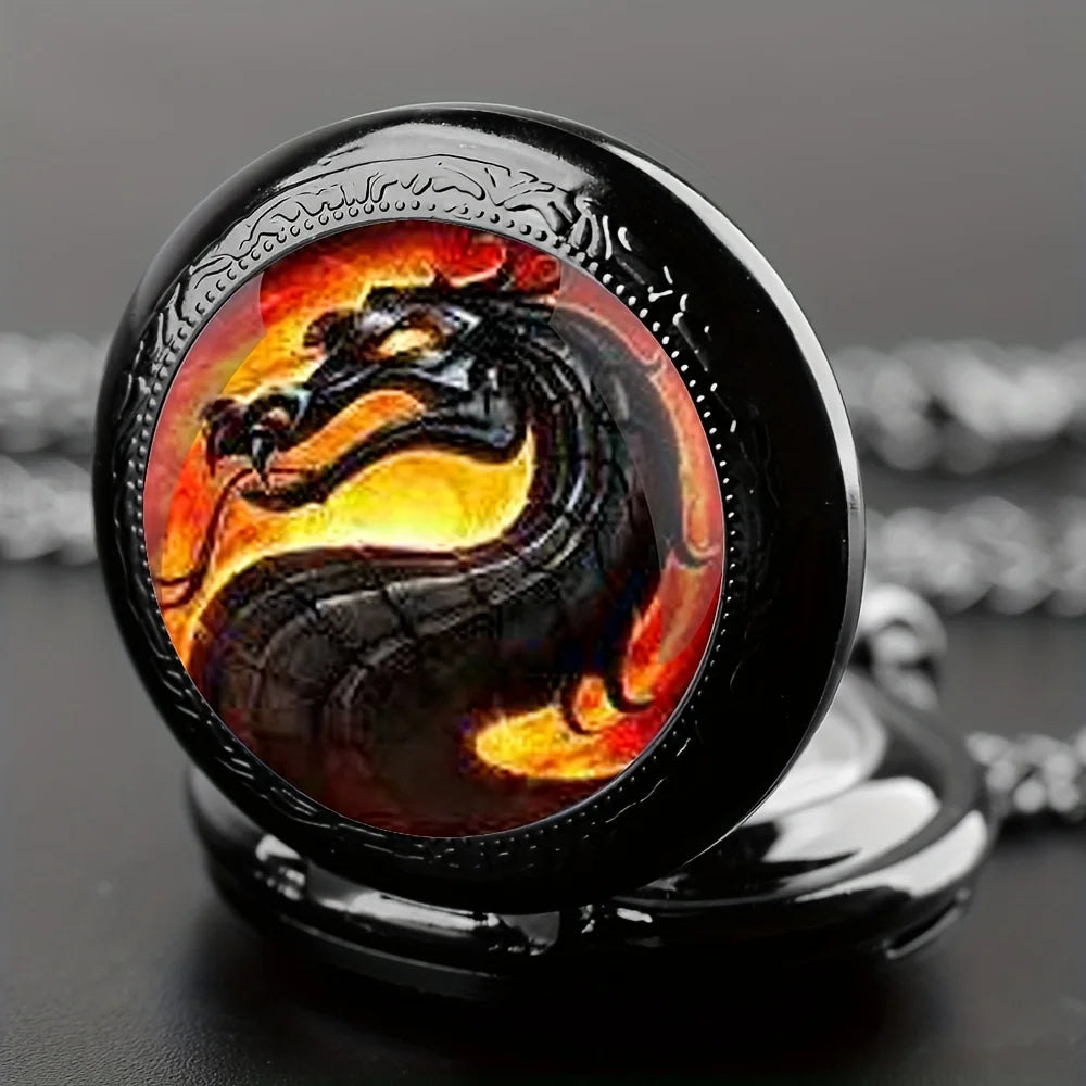 Creative Retro Black Dragon Animal Necklace Pendant Quartz Pocket Watch Gift Pendant Clock For Mlae Teens Kids Relogio Saati