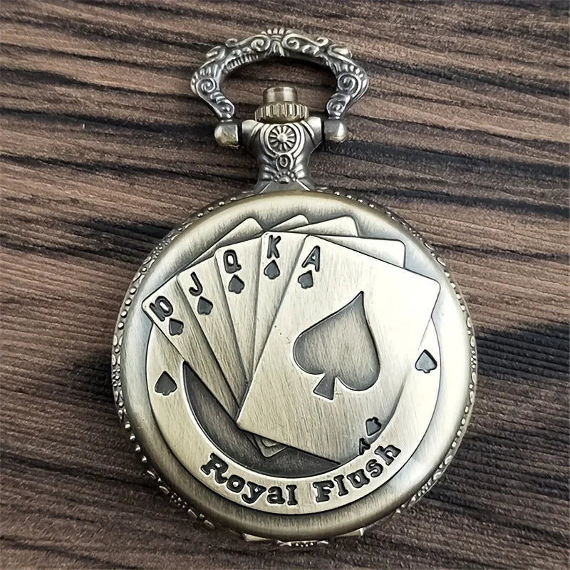 Vintage Poker Game Quartz Pocket Watch Bronze JQKA Number Clock With Necklace Chain Men Male GIfts Exquisite Relojes