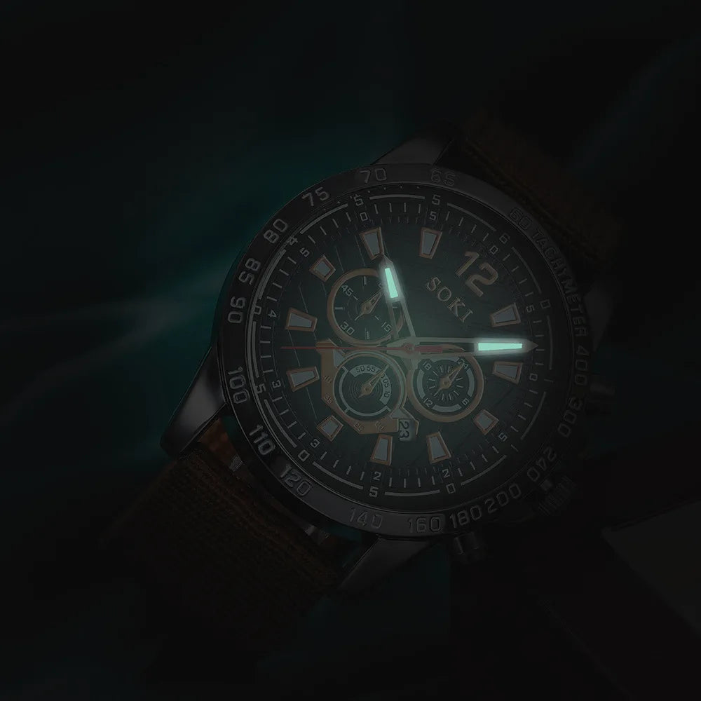 New Men Watches Bracelet Set Luxury Fashion Nylon Band Quartz Wristwatch Bracelets Gift Clock Male Relogio Masculino No Box