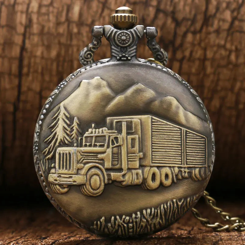 Vintage Truck Pocket Watch Quartz Men Driver Souvenir Gifts with 80cm Necklace Chain Best Gift Clock Male Retro Relogio