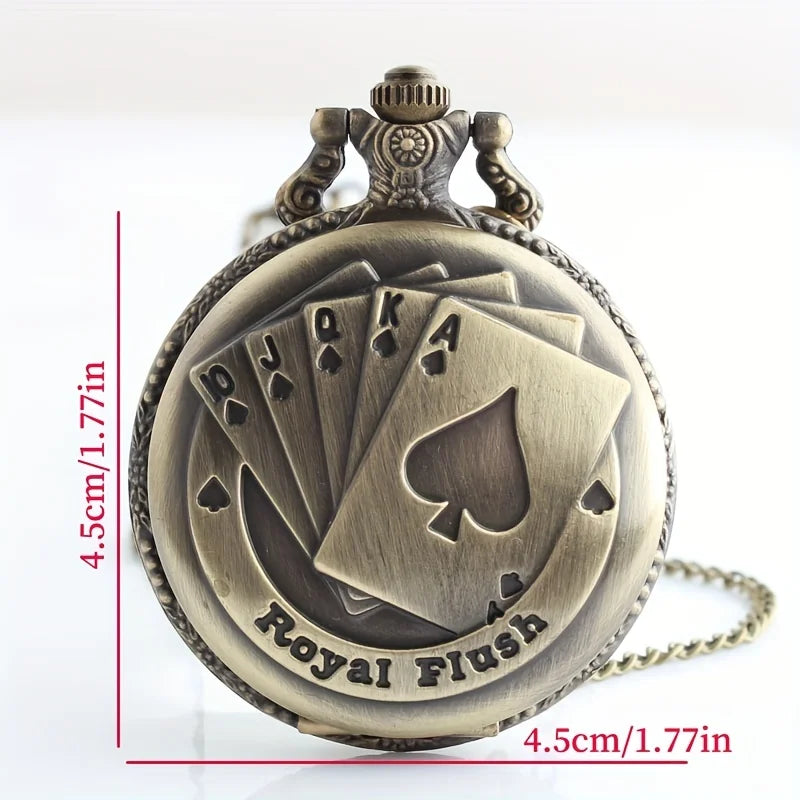 Vintage Poker Game Quartz Pocket Watch Bronze JQKA Number Clock With Necklace Chain Men Male GIfts Exquisite Relojes