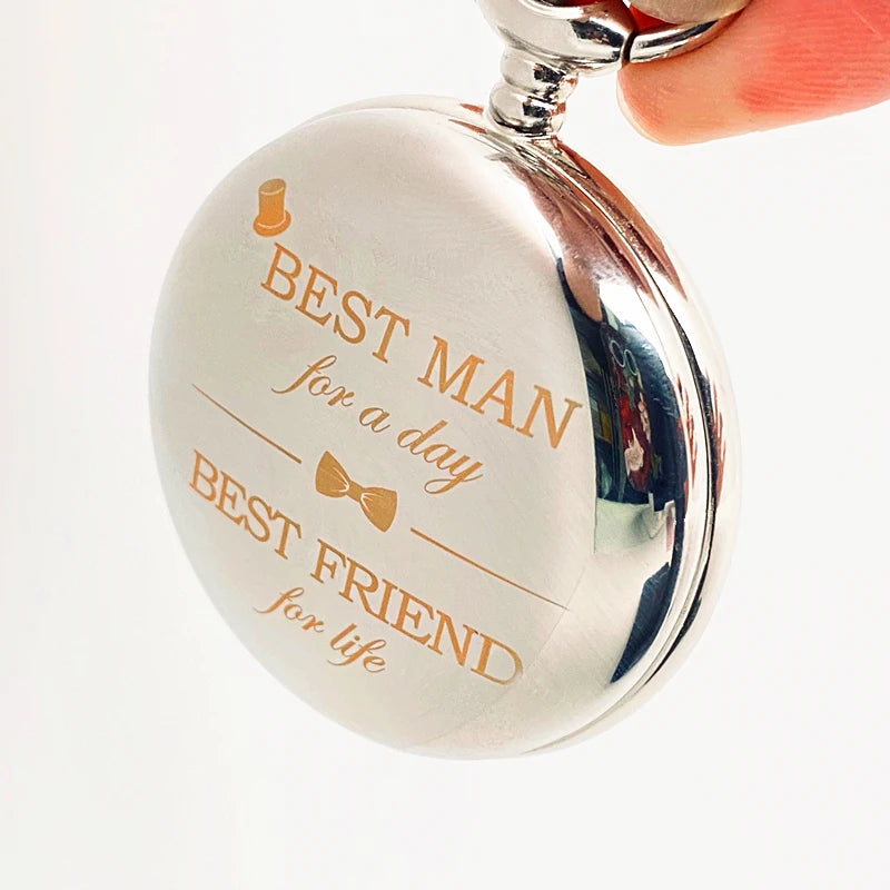 Exquisite Best Man Gift "Best Man for a Day" Quartz Pocket Watch Men Fans Souvenir Gifts with 80cm Neck Chain  Watch