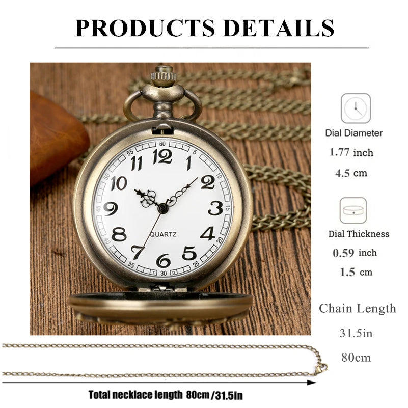 Vintage Pocket Watch Bronze Quartz Zodiac Signs Watches with Chain The SUN Male's Kid Retro Clock Exquisite Fashion Relogios