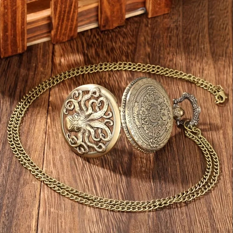 New Style Bronze Octopus Quartz Pocket Watch With Necklace Chain Gift for Male Women Fashion Clock Hombre Relojes Vintage Gift
