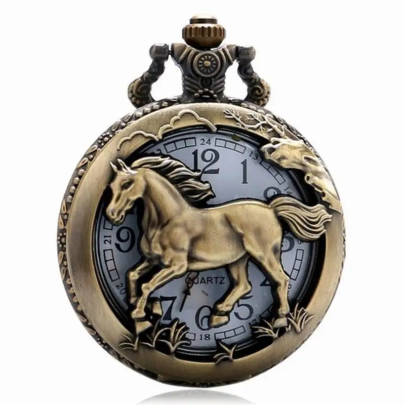 Cute Horse Pocket Watch Hollow Style Vintage Elegant Pocketwatch With Chain Animal Masculino Relogio Exquisite Clock Retro Gift