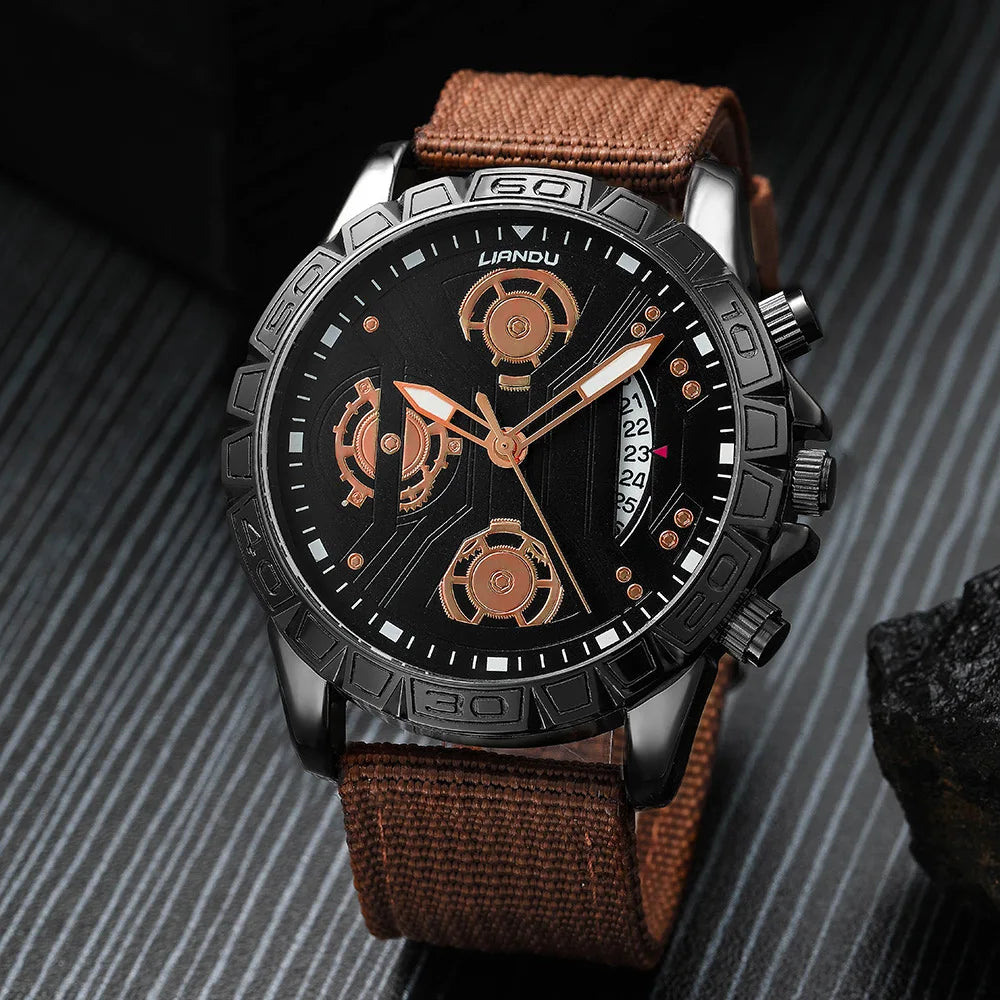 Men Watches Bracelet Sets Fashion Luxury Nylon Band Quartz Wristwatch Leisure Elegant Gift Clock Male Relogio Masculino No Box