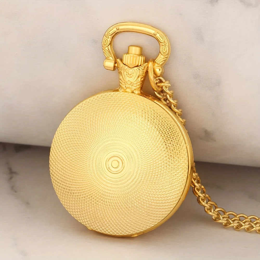 Exquisite Gold Cute Rabbit Pattern Mini Quartz Pocket Watch,With Necklace Pendant, Ideal Easter Gift For Men & Women and Kids