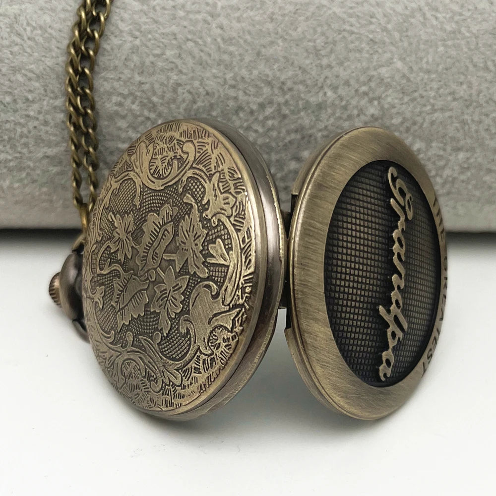 Vintage Bronze Greatest Grandpa Pocket Watch New Quartz Movement Gift Pendant Clock Necklace for Mlae Kids Relogio Saati