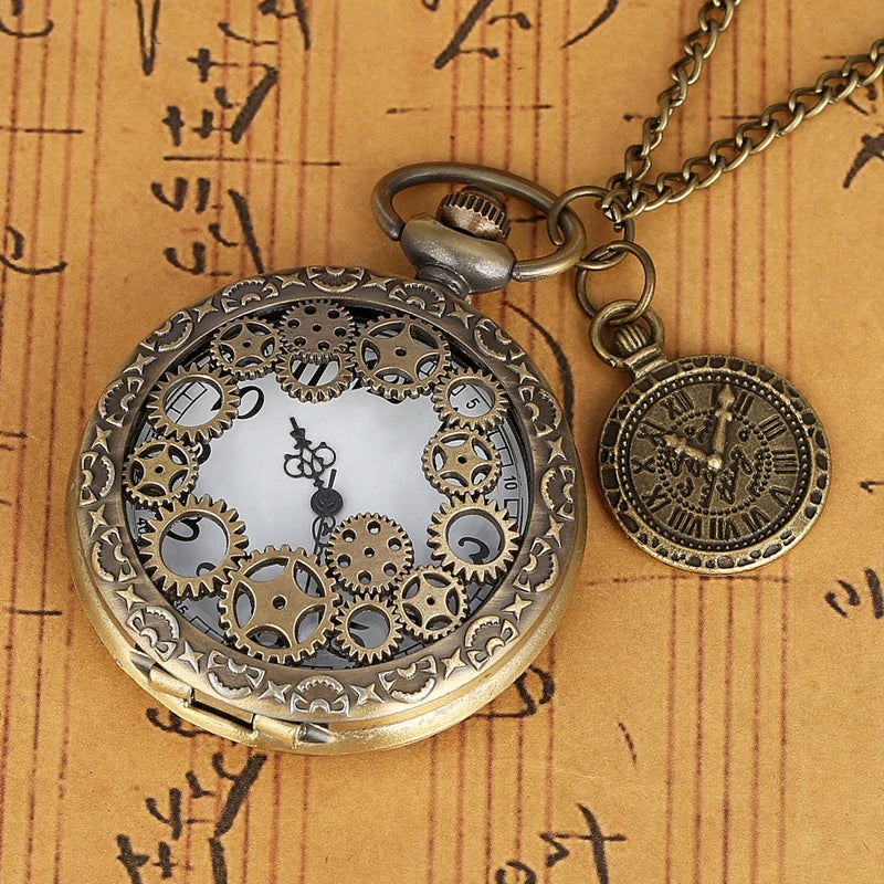 Necklace With Pendant Vintage Pocket Watch Hollow Styles Gearwheel Bronze Quartz Watches Casual Clock Best Souvenir Gift Relojes