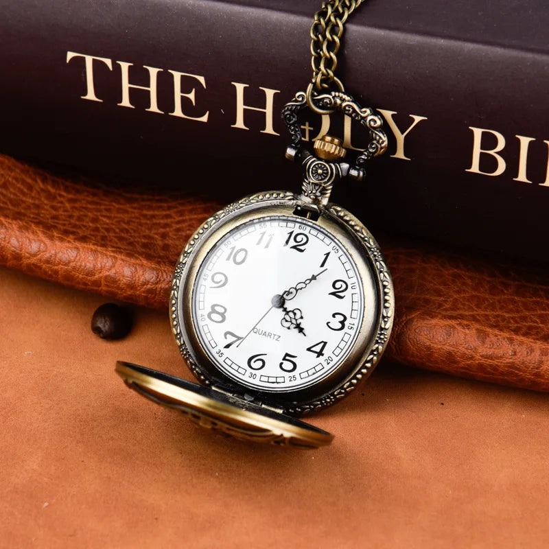 Vintage FIRE Fighter Quartz Pocket Watch Bronze Firemen Clock With Necklace Chain Men Male GIfts Exquisite Relojes