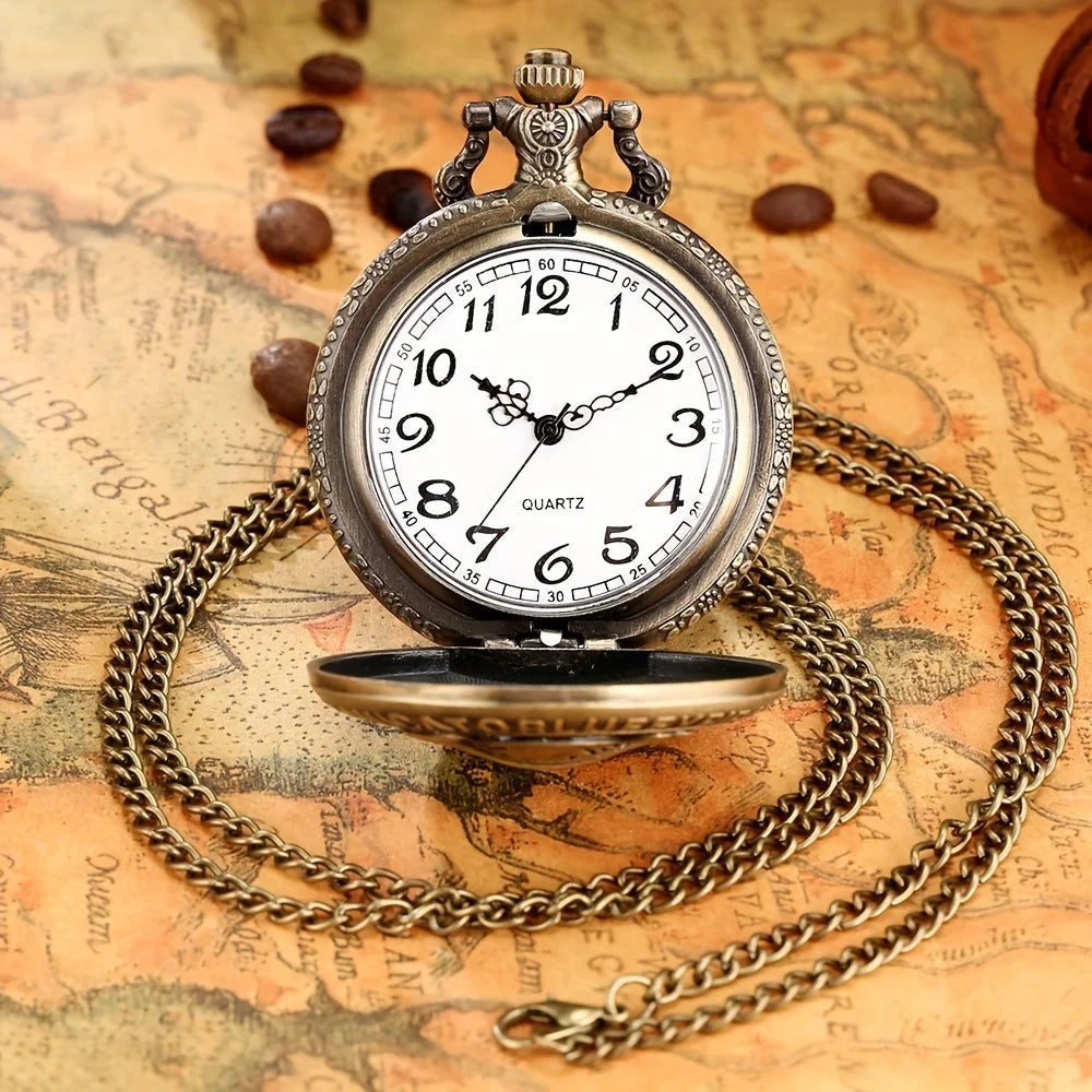 Retro Vintage Bronze Punk Leaf Design Pocket Watch With Necklace Chain Pendant Gift for Male Men Vintage Clock