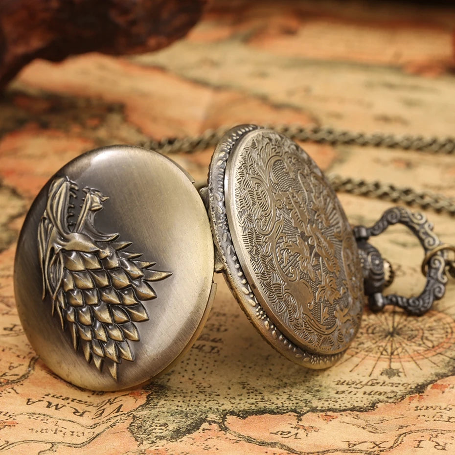 Bronze Pocketwatch Vintage Wolf Animal Cute Theme Quartz Pocket Watch Necklace Pendant For Men Children Gifts Masculino Relogio