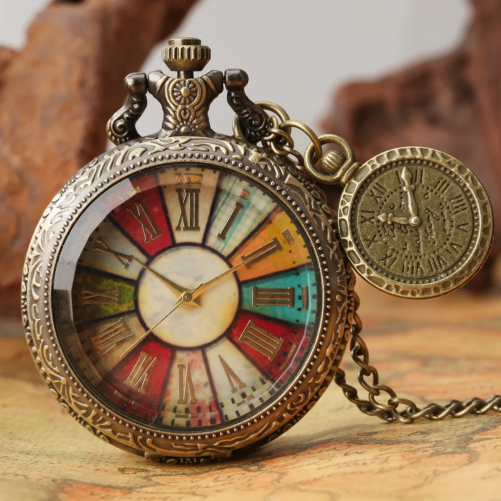 Colorful Pocket Watch Roman Numeral Dial Display Quartz with Necklace Chain Leisure Pendant Gift Luxury Clock Exquisite Relogios