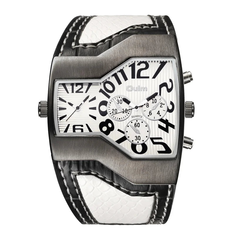 Double Movement Brand Oulm Watch Men Quartz Relojes Sports Leather Strap Male Relogio Military Wristwatch Casual Gift Clock