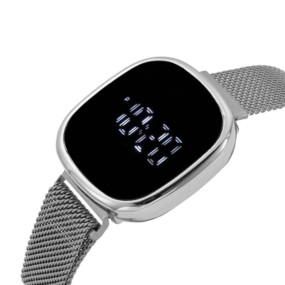 New Fashion Steel LED Digital Watch Women Kid Electronic Mesh Wristwatch Cool Students Light Clock Relogio Drop Shipping Saati