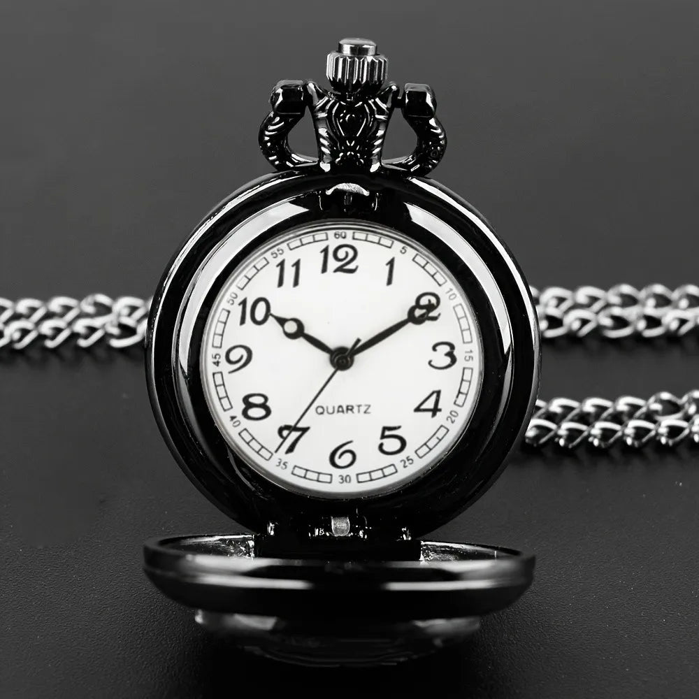 Retro Black Crow Small Size Quartz Pocket Watch -Necklace Pendant With World Time Feature, Alloy Case, Ideal Gift For Men &Women