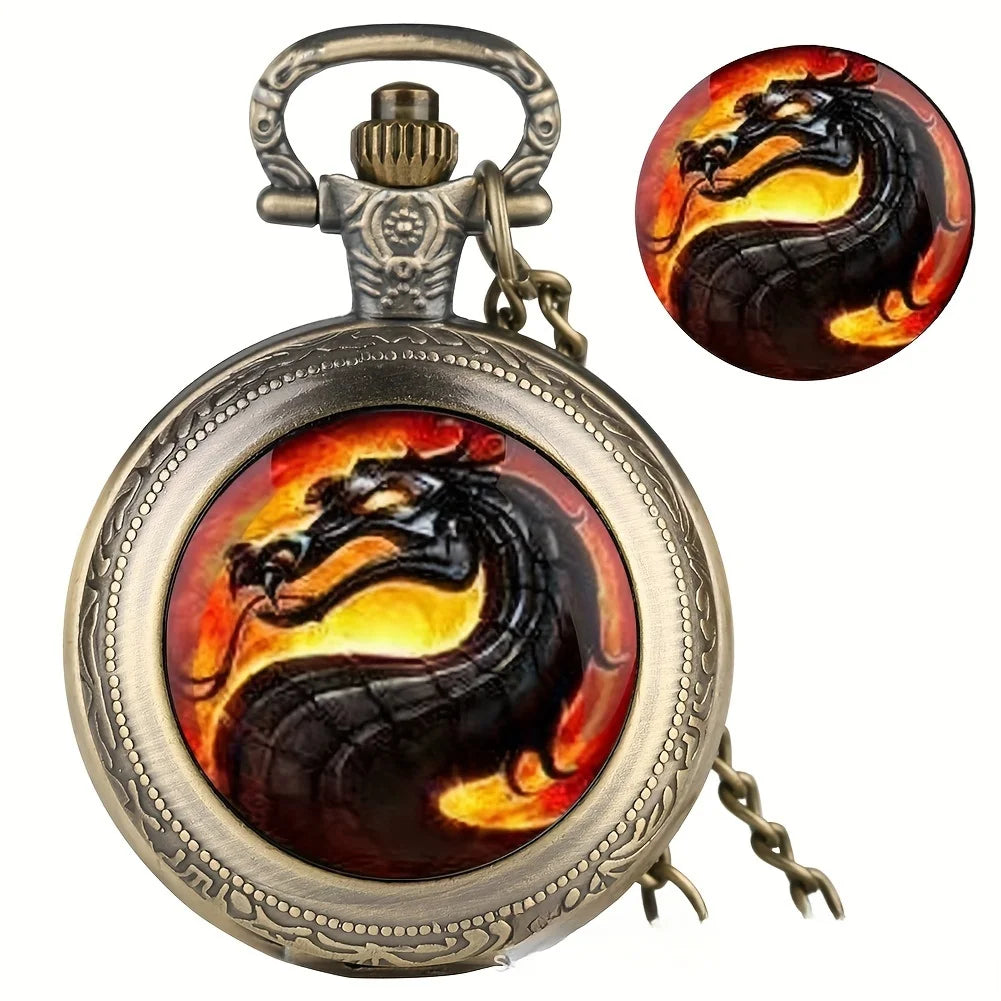 Creative Retro Black Dragon Animal Necklace Pendant Quartz Pocket Watch Gift Pendant Clock For Mlae Teens Kids Relogio Saati