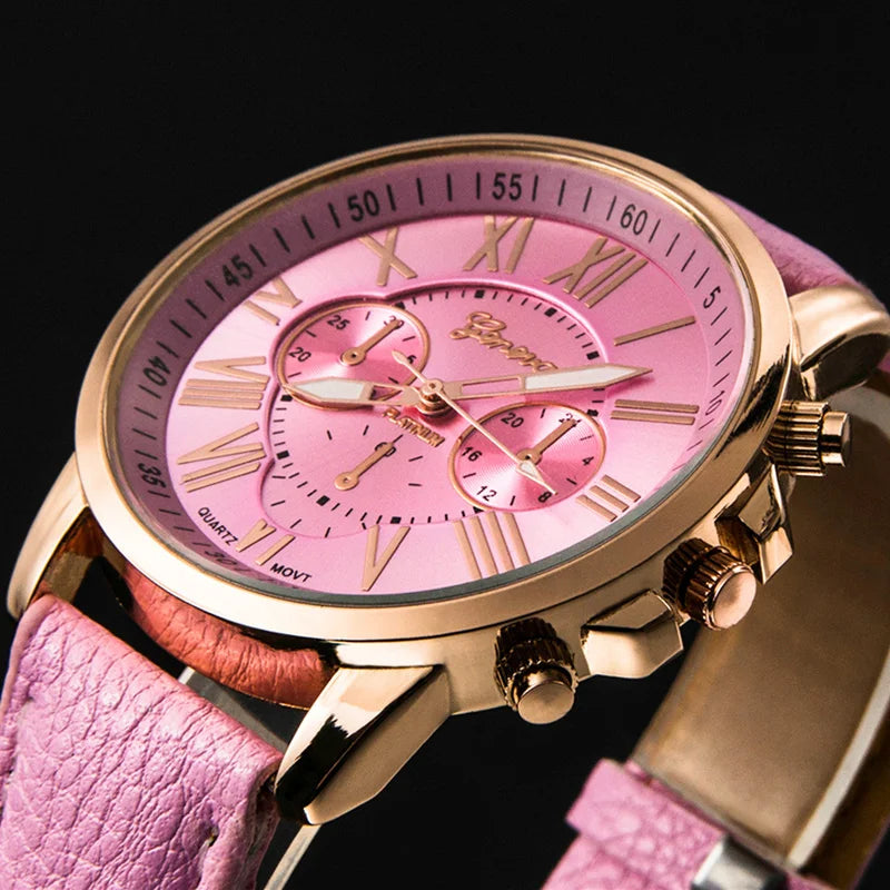 Geneva Women Watch Fashion Popular Leather Quartz Watches Casual Elegant Female Girl Lady Round Dial Wristwatch Feminio Relogio