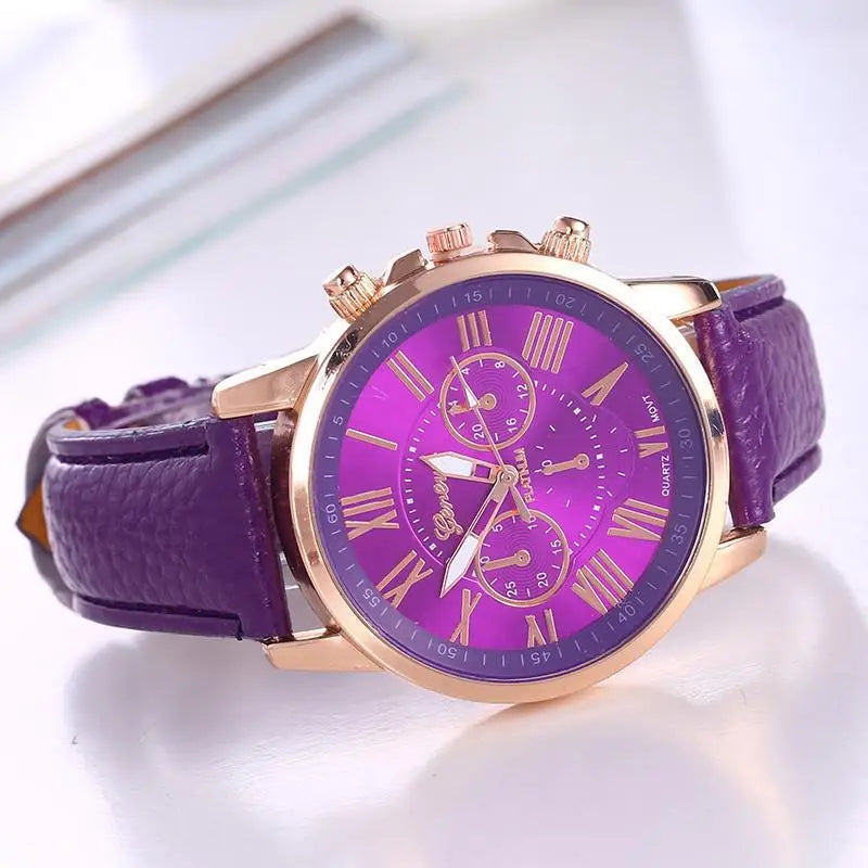 Geneva Women Watch Fashion Popular Leather Quartz Watches Casual Elegant Female Girl Lady Round Dial Wristwatch Feminio Relogio